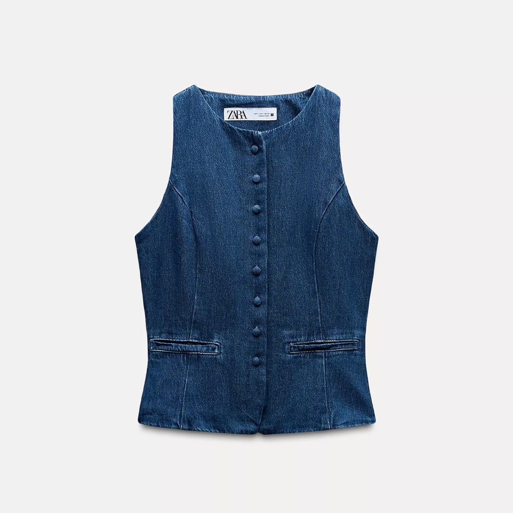 Zara Indigo Denim Buttoned Vest